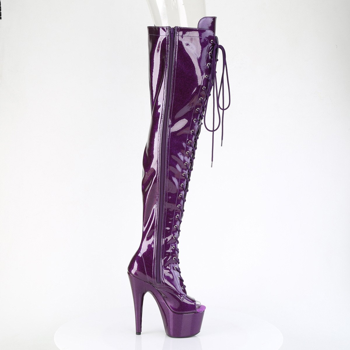 Pleaser Adore-3021GP PPG/M - Shiny Violet High-Platform Thigh High Boots