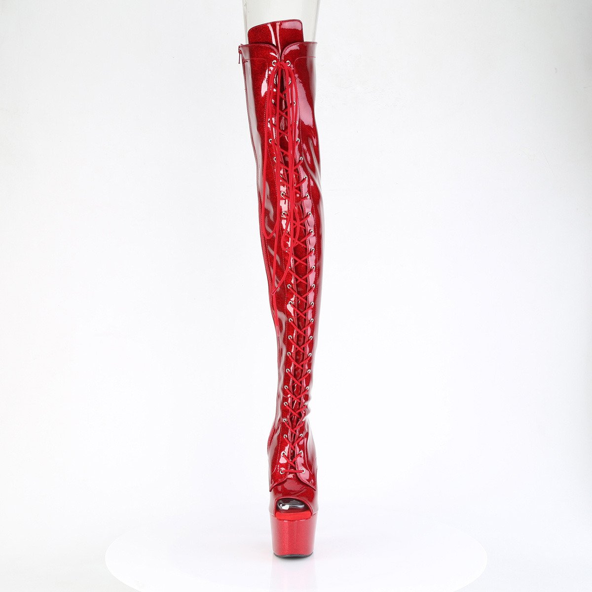 Pleaser Adore-3021GP RG/M - Shiny Red High-Platform Thigh High Boots