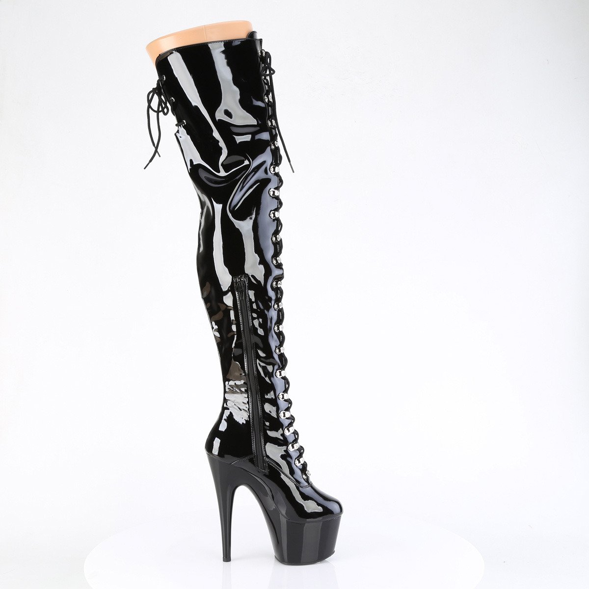Pleaser Adore-3022 B/M - Shiny Black High-Platform Thigh High Boots