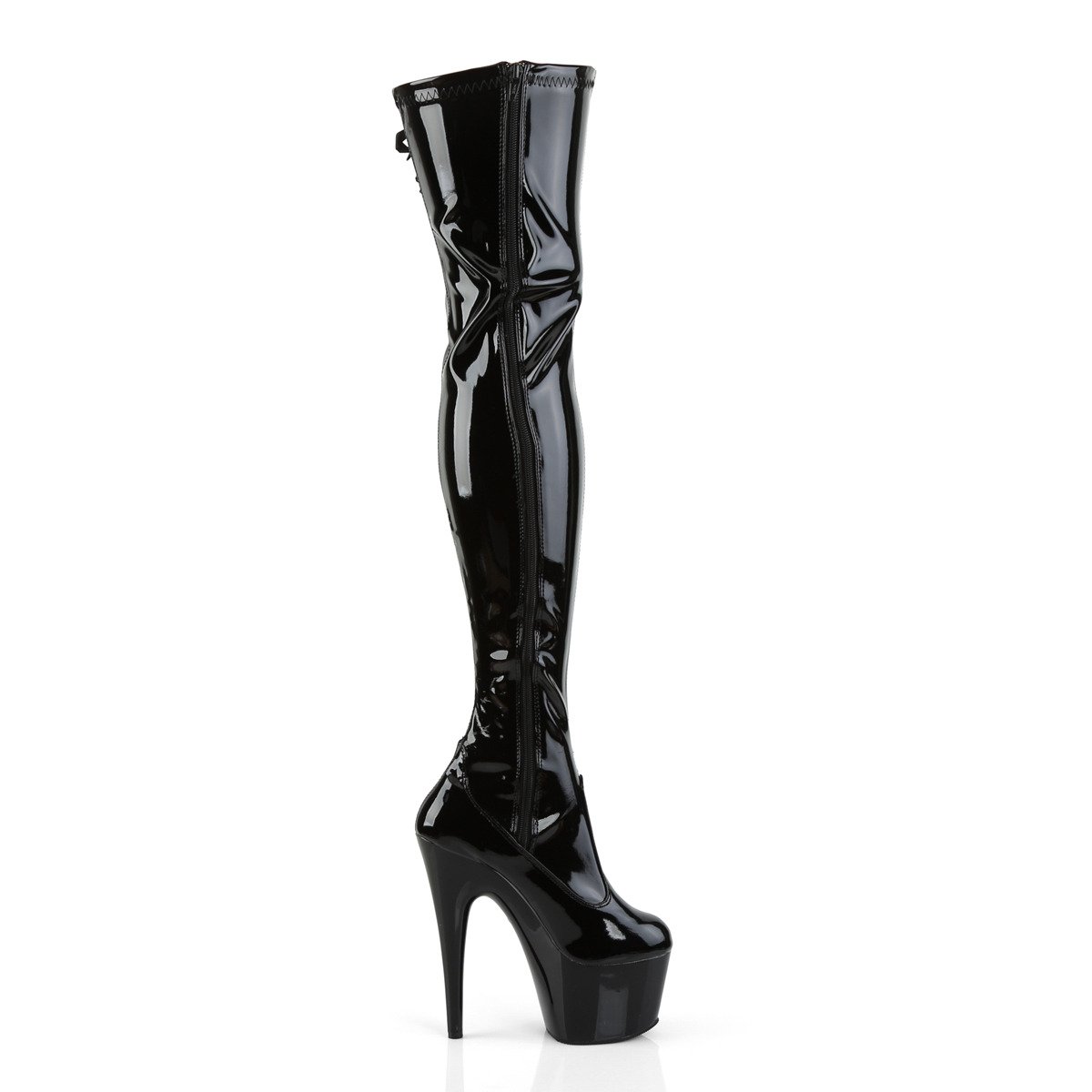 Pleaser Adore-3050 B/M - Shiny Black High-Platform Thigh High Boots