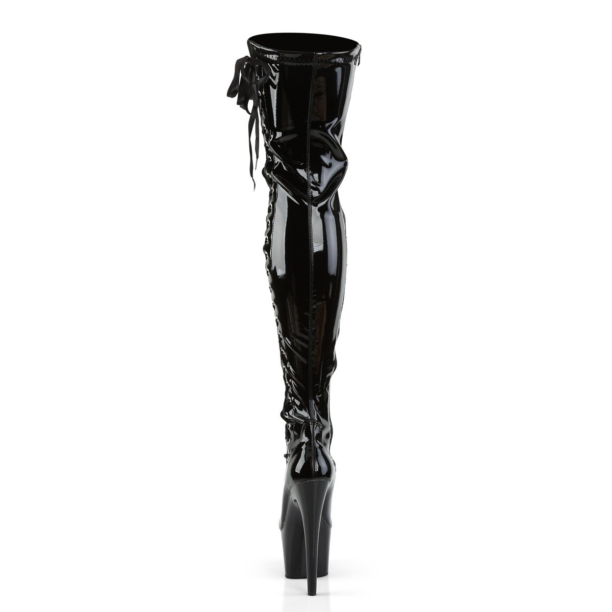 Pleaser Adore-3050 B/M - Shiny Black High-Platform Thigh High Boots