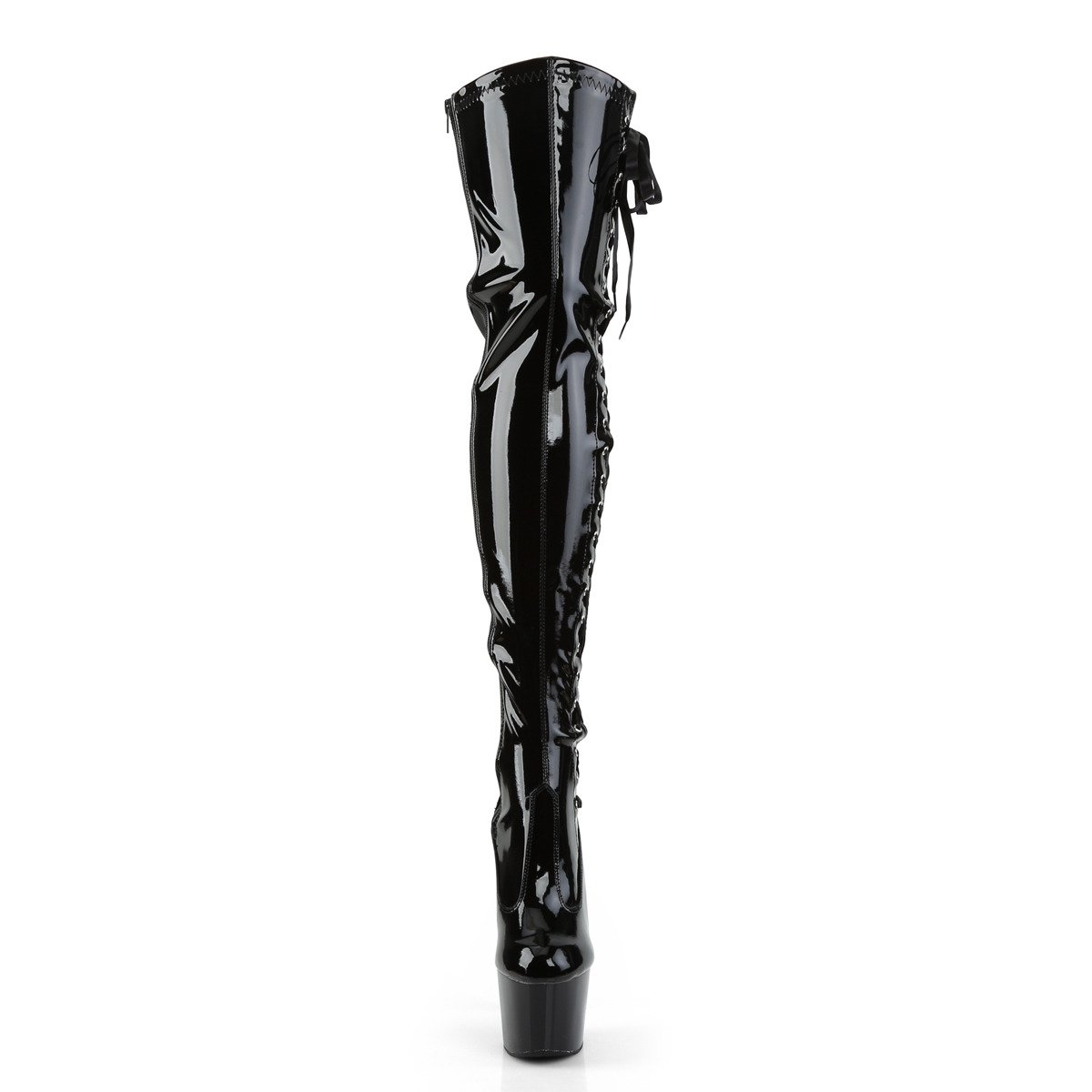Pleaser Adore-3050 B/M - Shiny Black High-Platform Thigh High Boots
