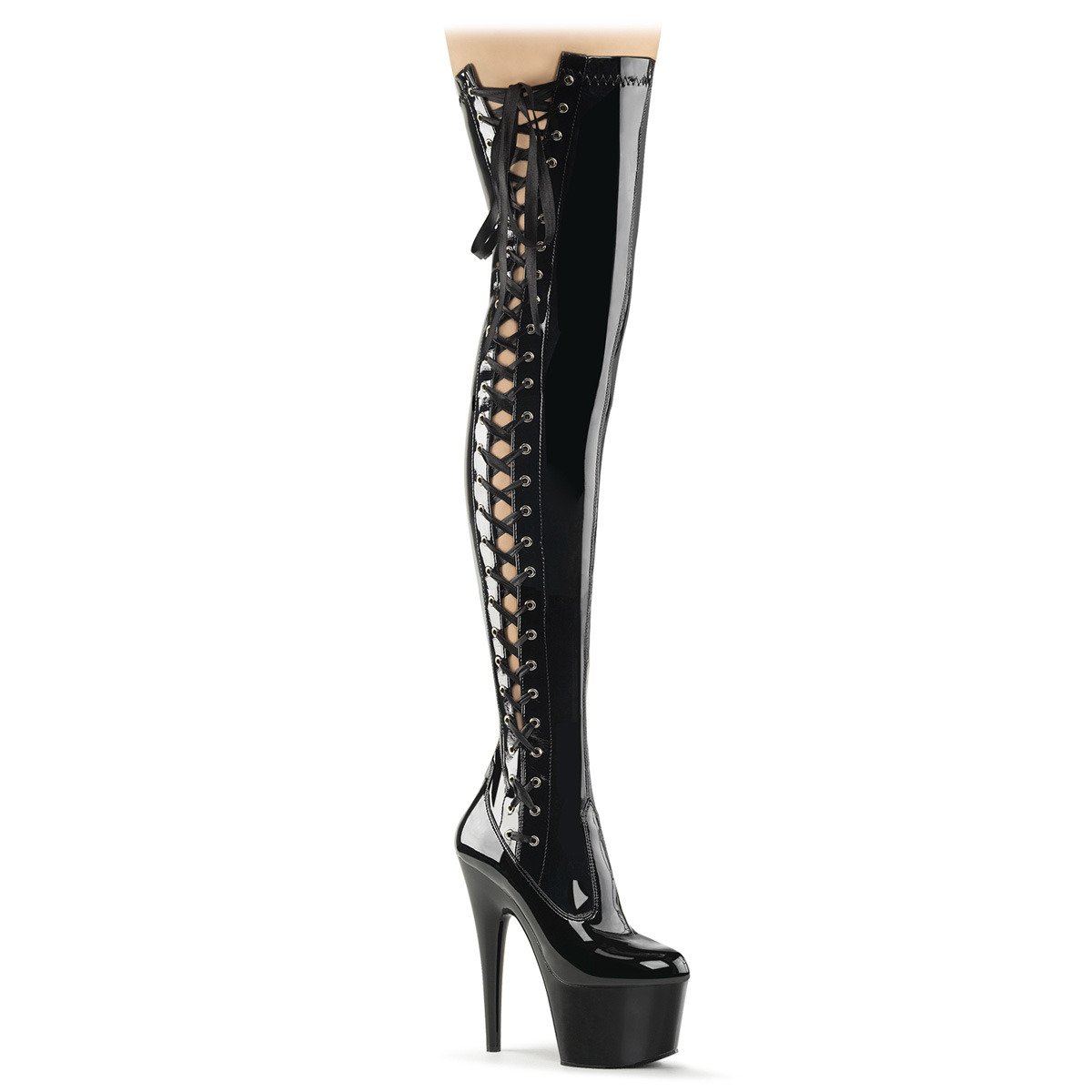 Pleaser Adore-3050 B/M - Shiny Black High-Platform Thigh High Boots