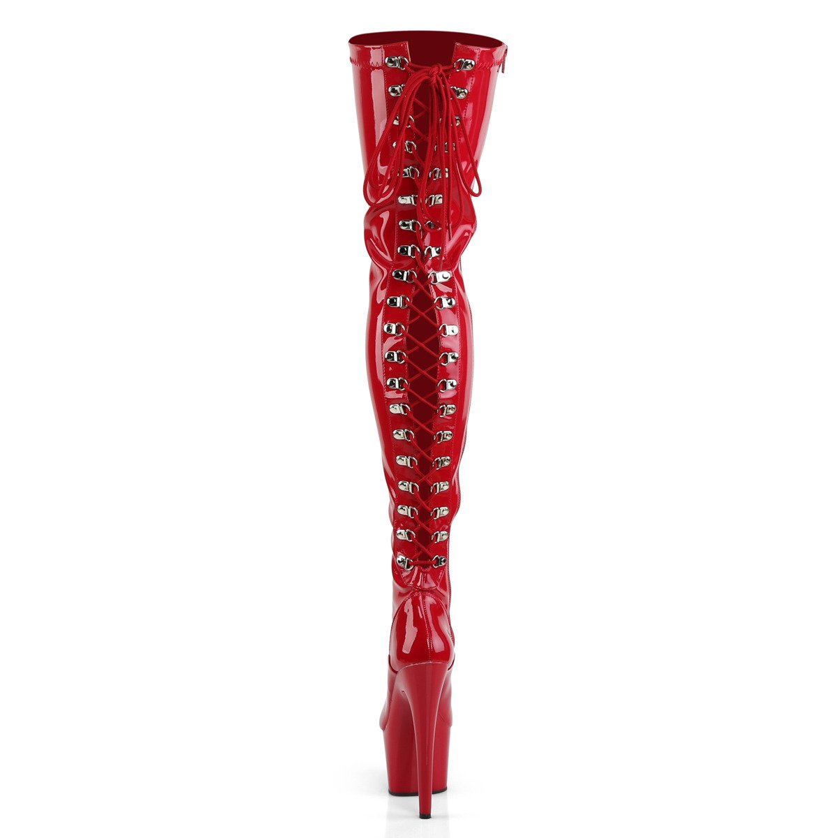 Pleaser Adore-3063 R/M - Shiny Red High-Platform Thigh High Boots