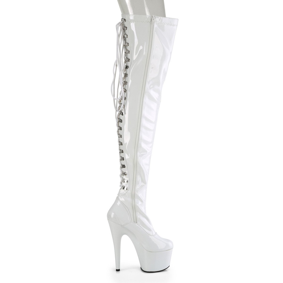 Pleaser Adore-3063 W/M - Shiny White High-Platform Thigh High Boots