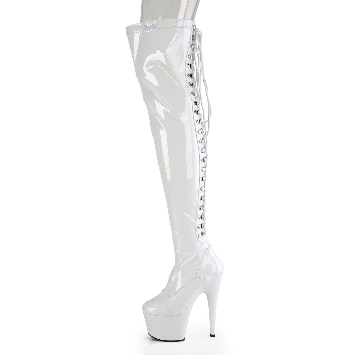 Pleaser Adore-3063 W/M - Shiny White High-Platform Thigh High Boots