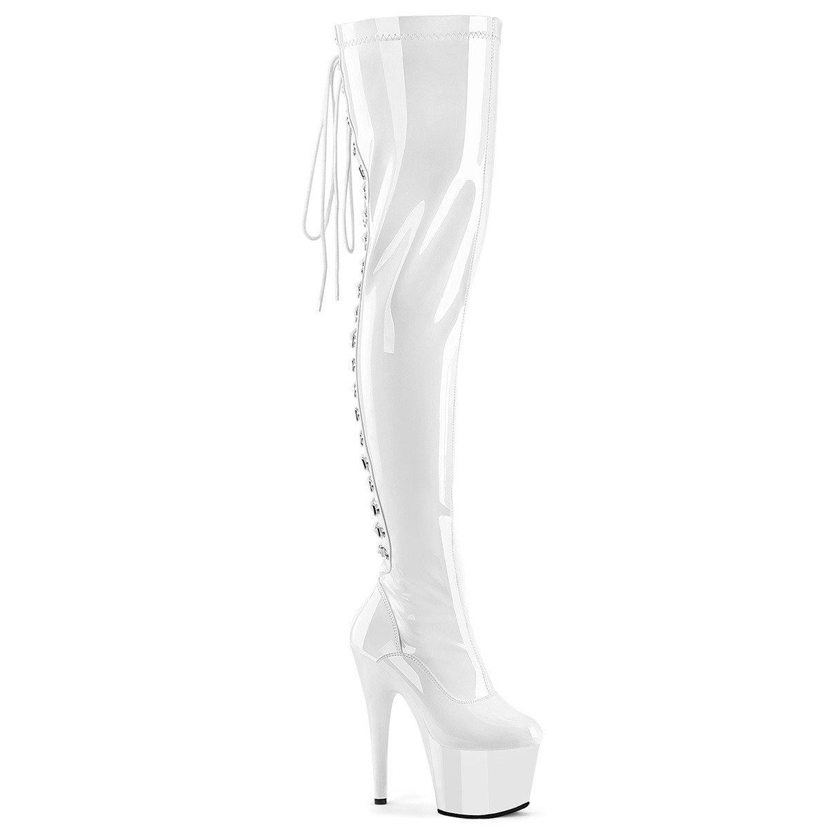 Pleaser Adore-3063 W/M - Shiny White High-Platform Thigh High Boots
