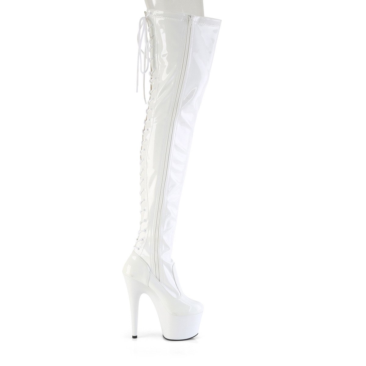 Pleaser Adore-3850 W/M - Shiny White High-Platform Thigh High Boots