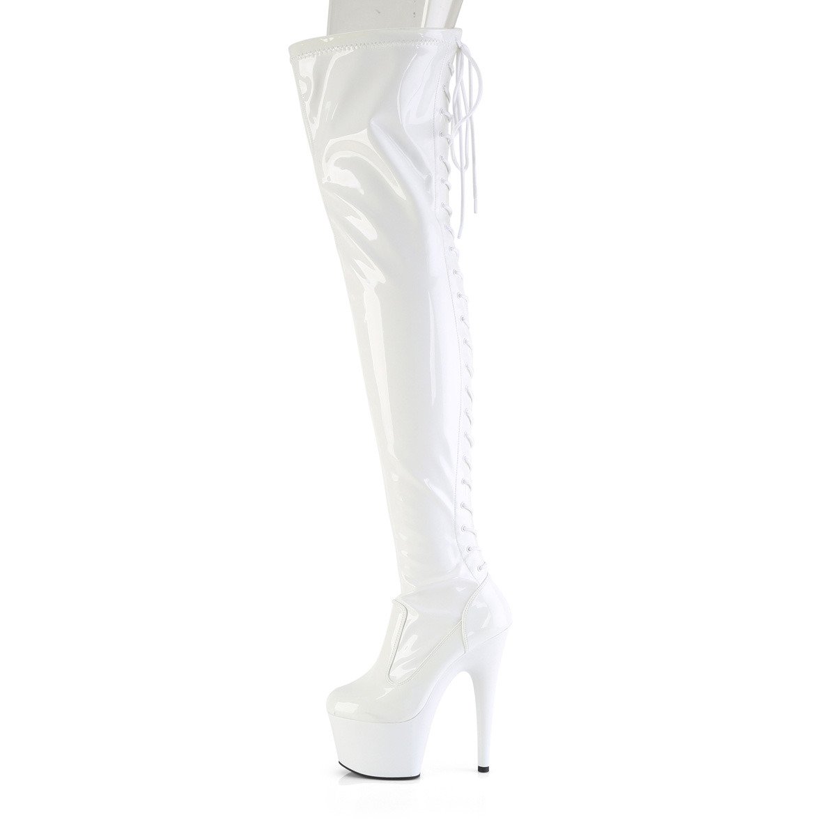 Pleaser Adore-3850 W/M - Shiny White High-Platform Thigh High Boots