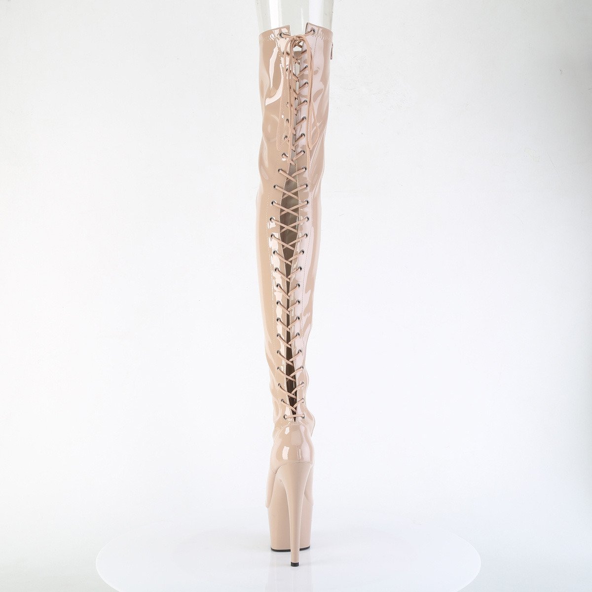 Pleaser Adore-3850 ND/M - Shiny Beige High-Platform Thigh High Boots