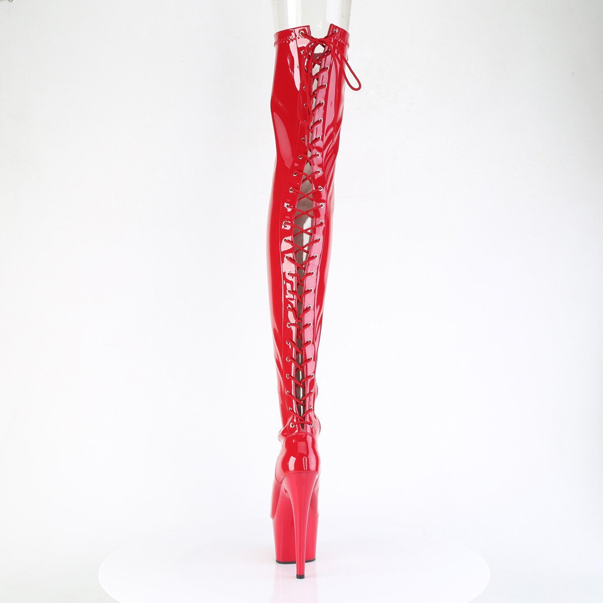 Pleaser Adore-3850 R/M - Shiny Red High-Platform Thigh High Boots