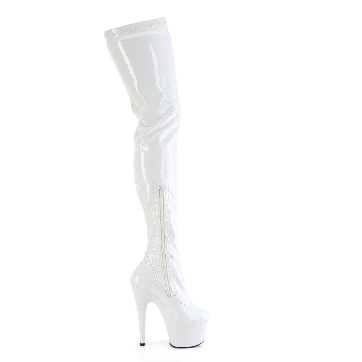Pleaser Adore-4000 W/M - Shiny White High-Platform Thigh High Boots