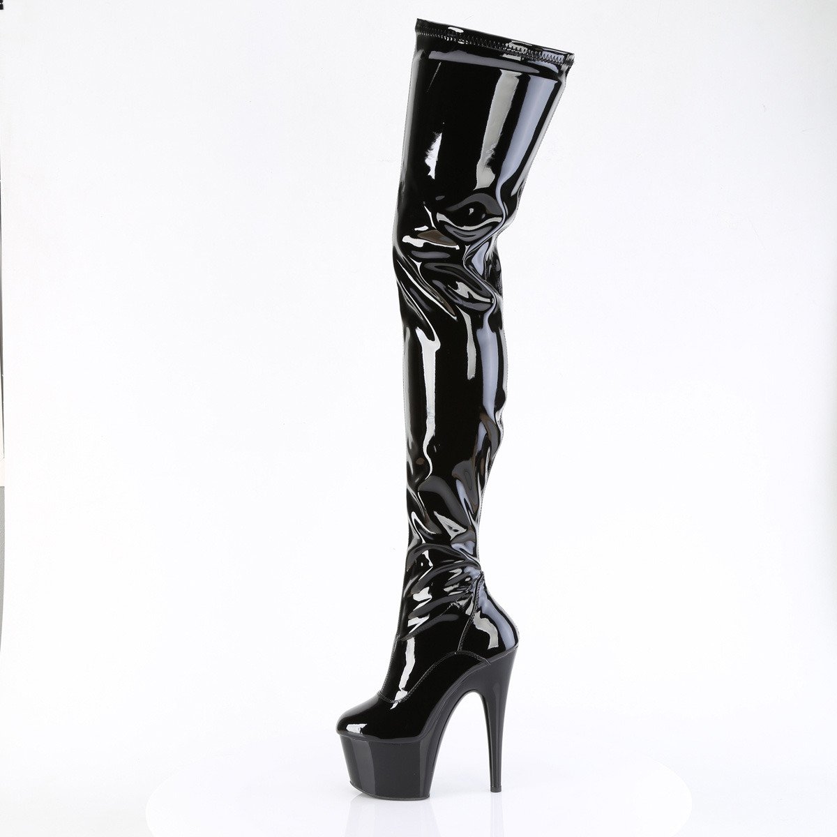 Pleaser Adore-4000 B/M - Shiny Black High-Platform Thigh High Boots