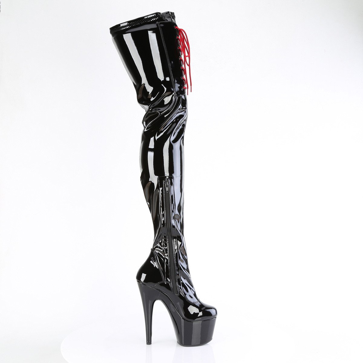 Pleaser Adore-4001WR B/M - Shiny Black High-Platform Thigh High Boots