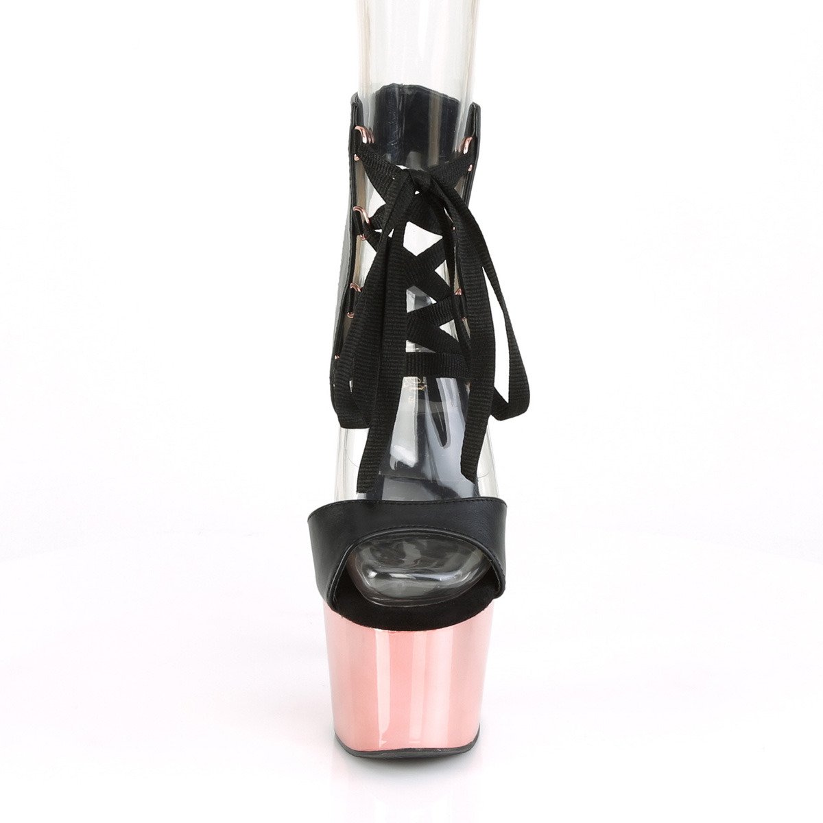 Pleaser Adore-700-14 BPU/ROGCH - Shiny Black High-Platform Ankle Strap Heels