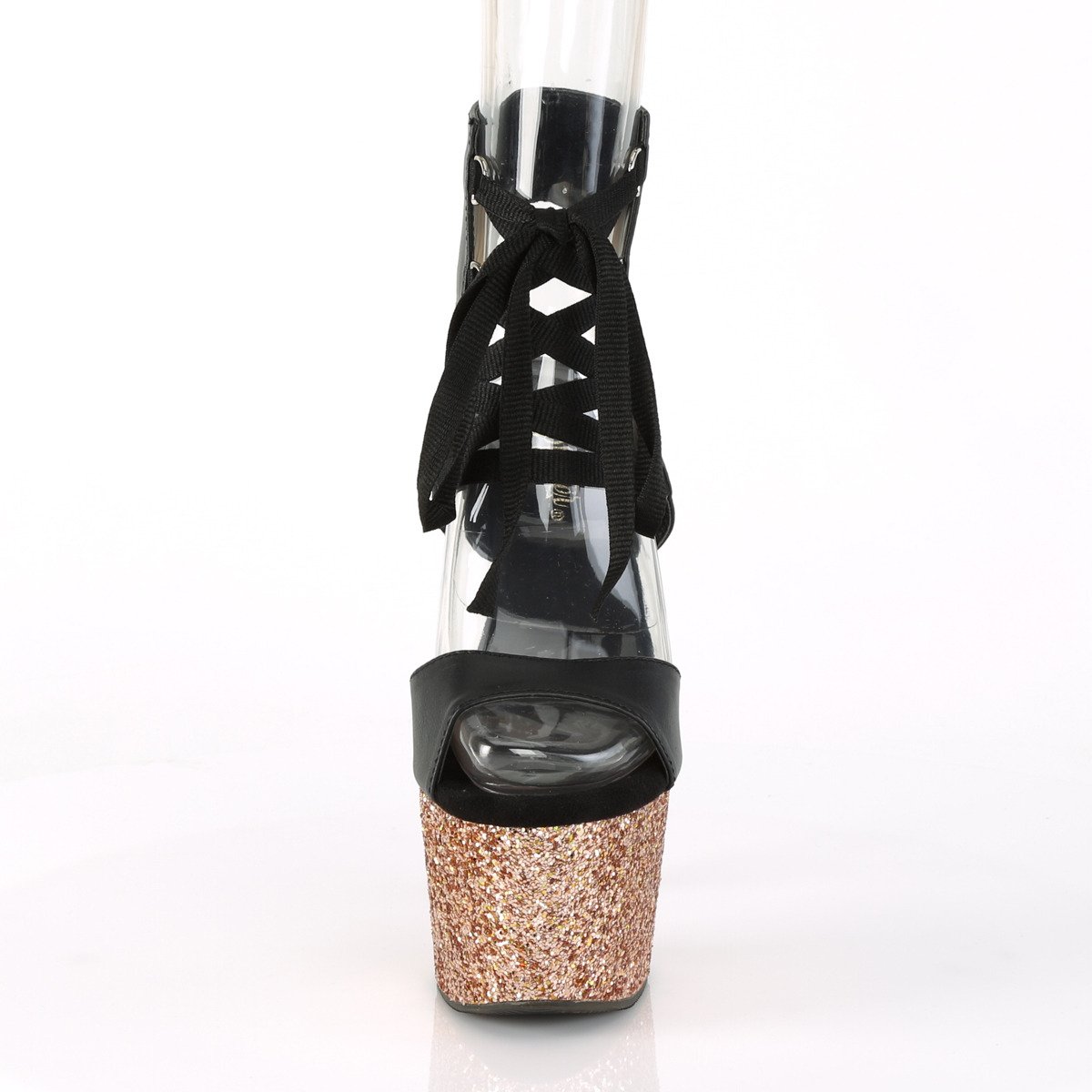 Pleaser Adore-700-14LG BPU/ROG - Black High-Platform Ankle Strap Heels