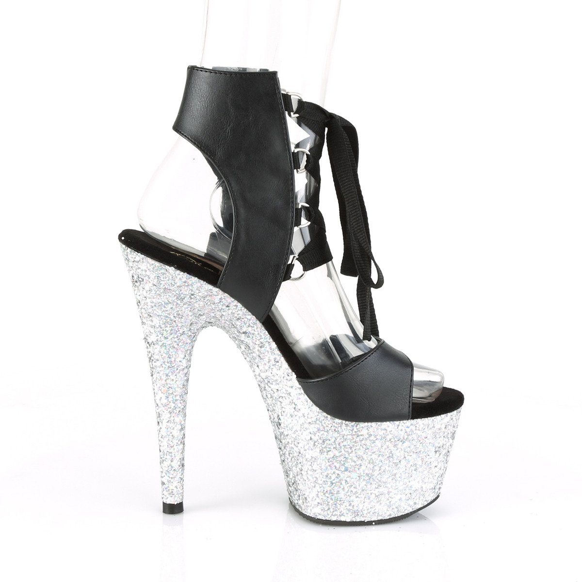 Pleaser Adore-700-14LG BPU/SG - Black High-Platform Ankle Strap Heels
