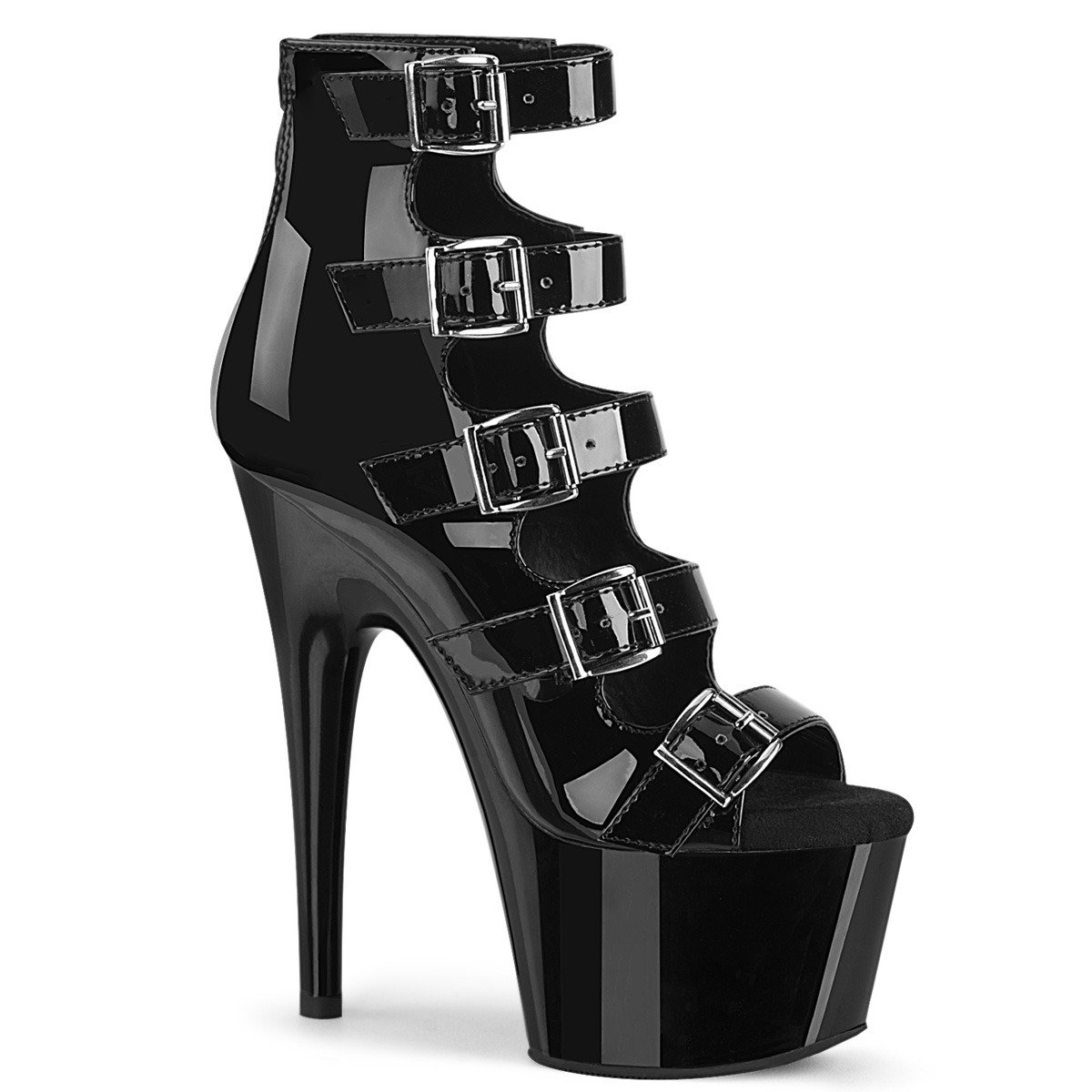 Pleaser Adore-700-33 B/M - Shiny Black High-Platform Sandals