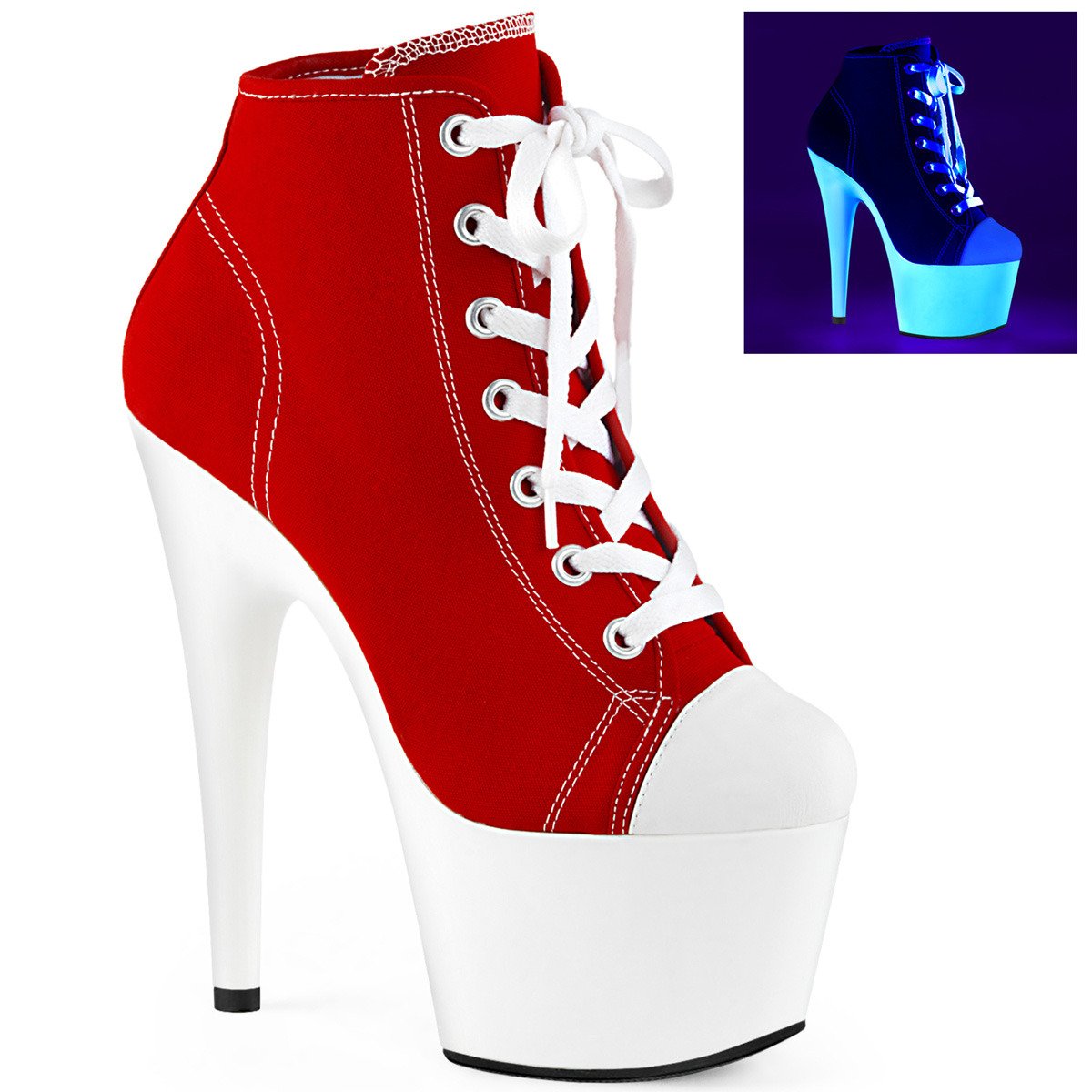 Pleaser Adore-700SK-02 RCA/NW - Red High-Platform Ankle Boots