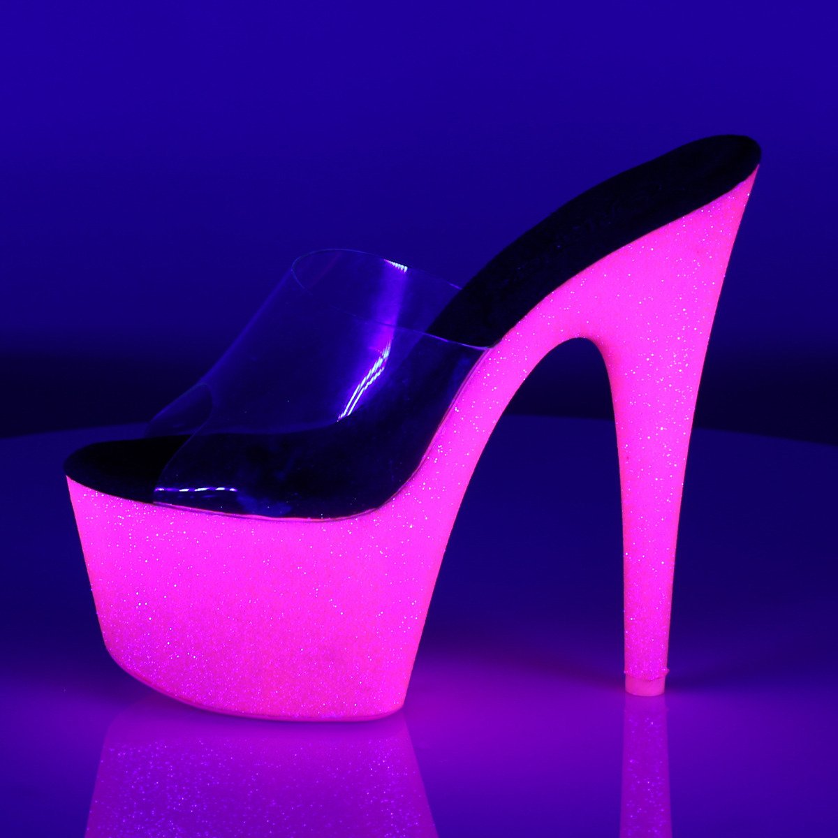 Pleaser Adore-701UVG C/NHPG - Clear Uv Reactive High-Platform Sandals