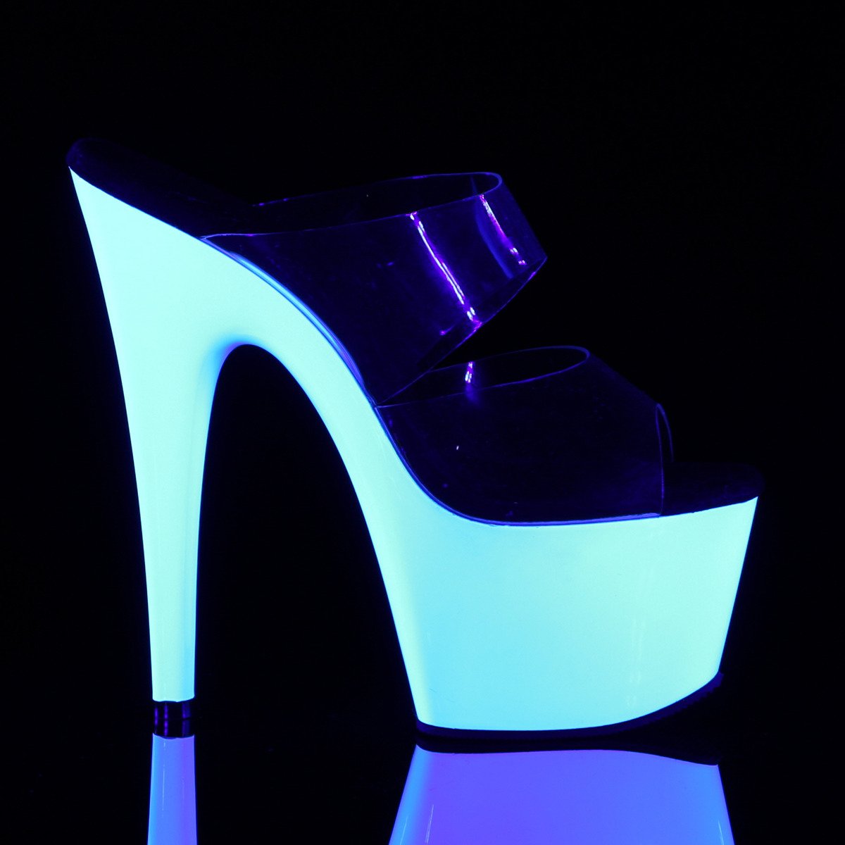 Pleaser Adore-702UV C/NW - Clear Uv Reactive High-Platform Sandals