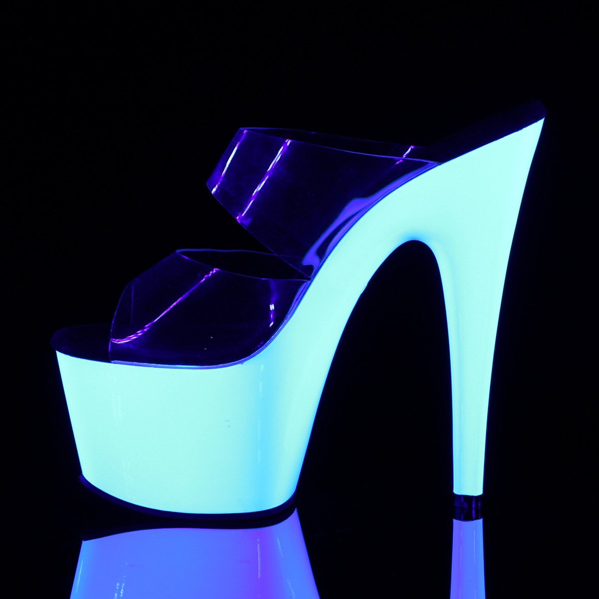 Pleaser Adore-702UV C/NW - Clear Uv Reactive High-Platform Sandals