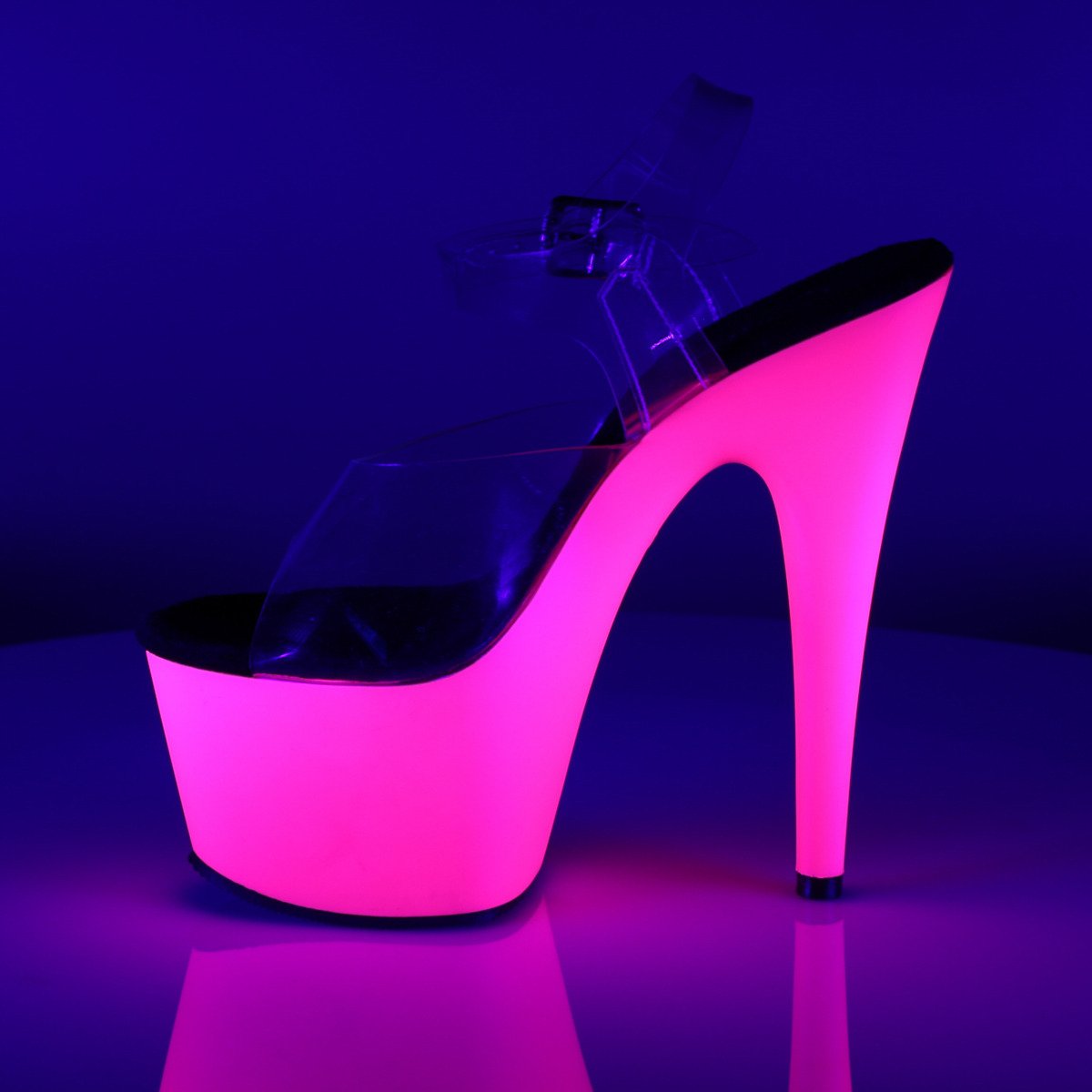 Pleaser Adore-708UV C/NPN - Clear Uv Reactive High-Platform Sandals