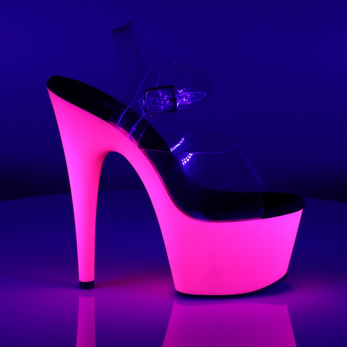Pleaser Adore-708UV C/NPN - Clear Uv Reactive High-Platform Sandals