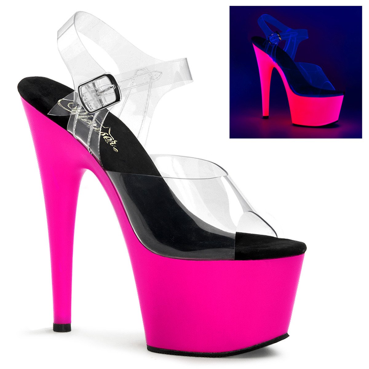 Pleaser Adore-708UV C/NPN - Clear Uv Reactive High-Platform Sandals