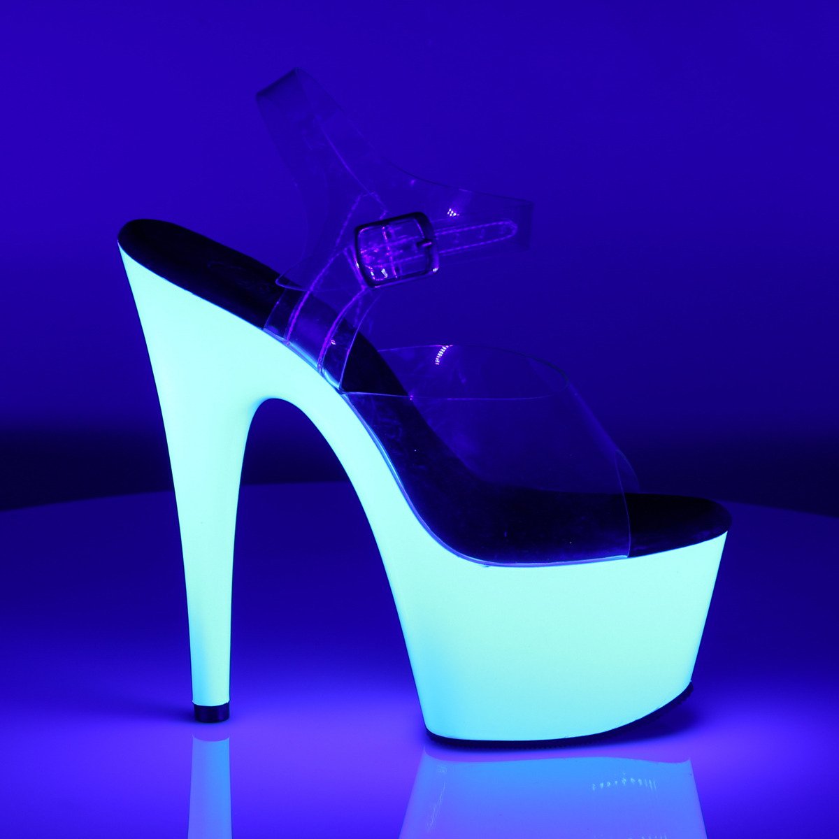 Pleaser Adore-708UV C/NW - Clear Uv Reactive High-Platform Sandals
