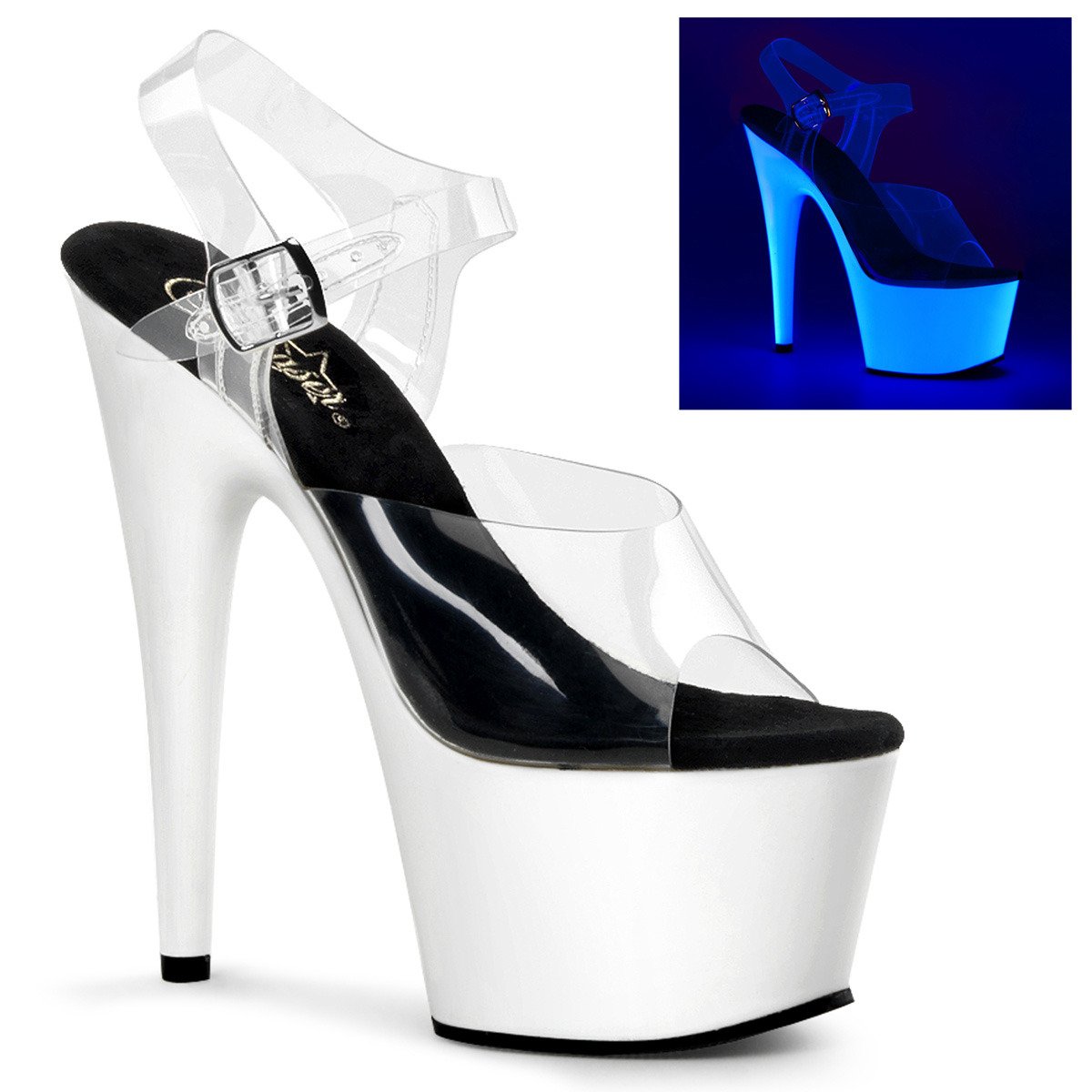 Pleaser Adore-708UV C/NW - Clear Uv Reactive High-Platform Sandals