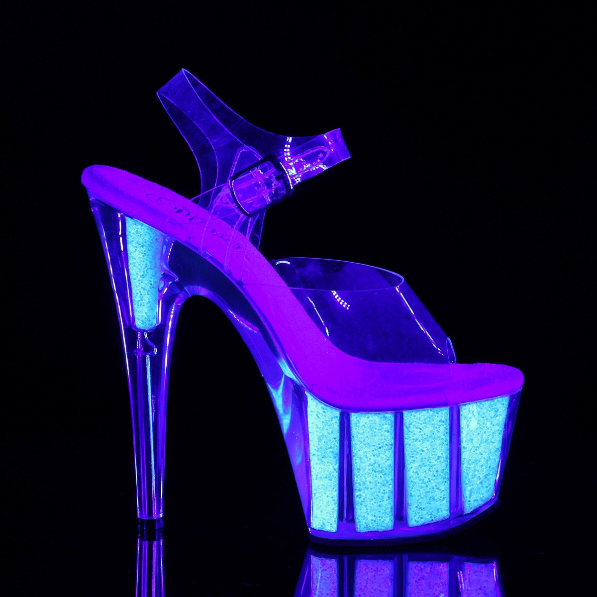 Pleaser Adore-708UVG C/NOPG - Clear Uv Reactive High-Platform Sandals