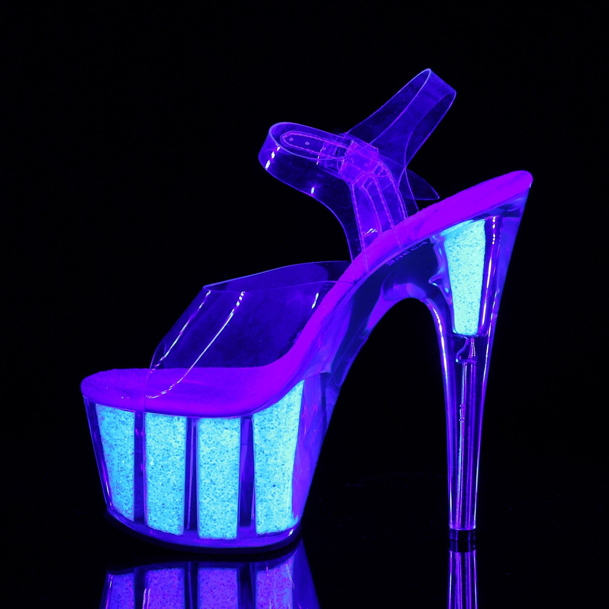 Pleaser Adore-708UVG C/NOPG - Clear Uv Reactive High-Platform Sandals