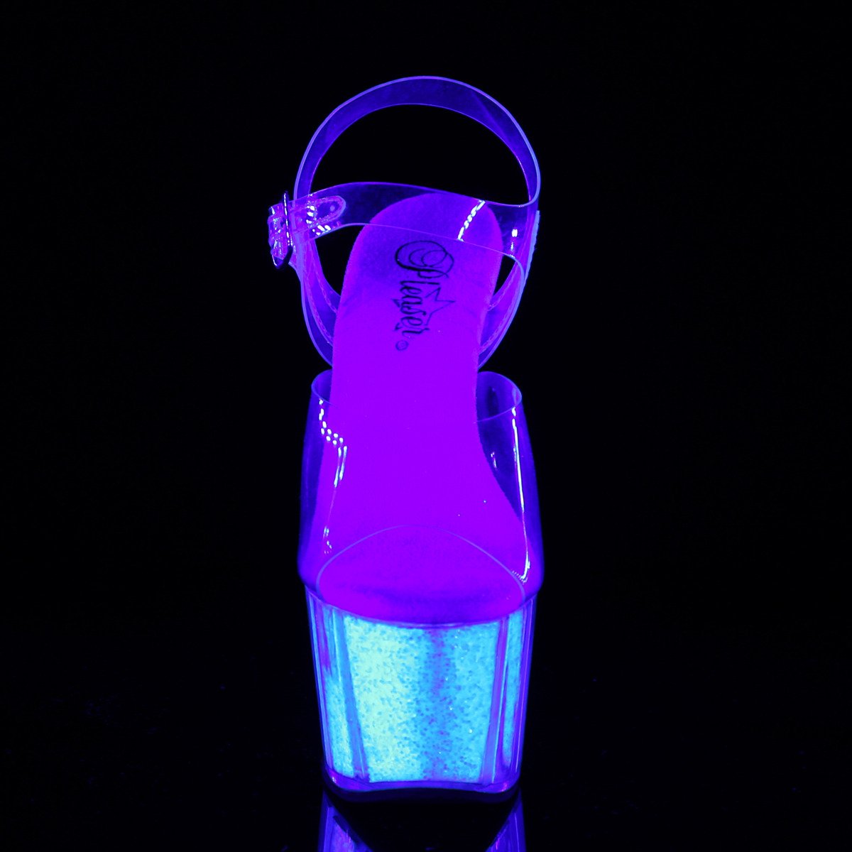 Pleaser Adore-708UVG C/NOPG - Clear Uv Reactive High-Platform Sandals