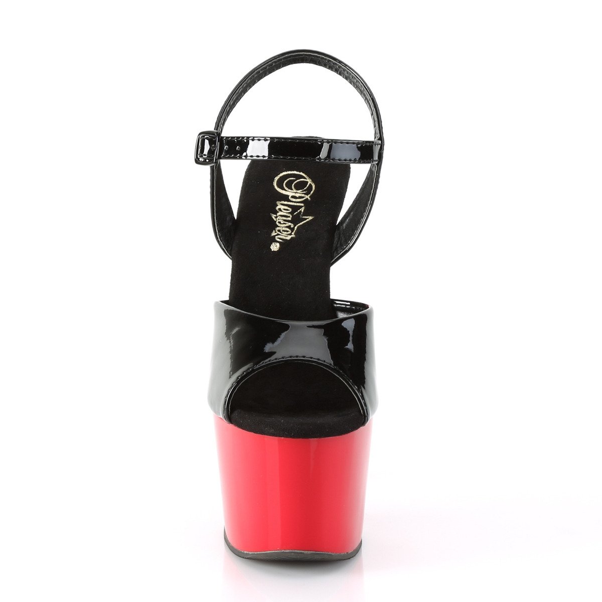 Pleaser Adore-709 B/R - Shiny Black High-Platform Sandals