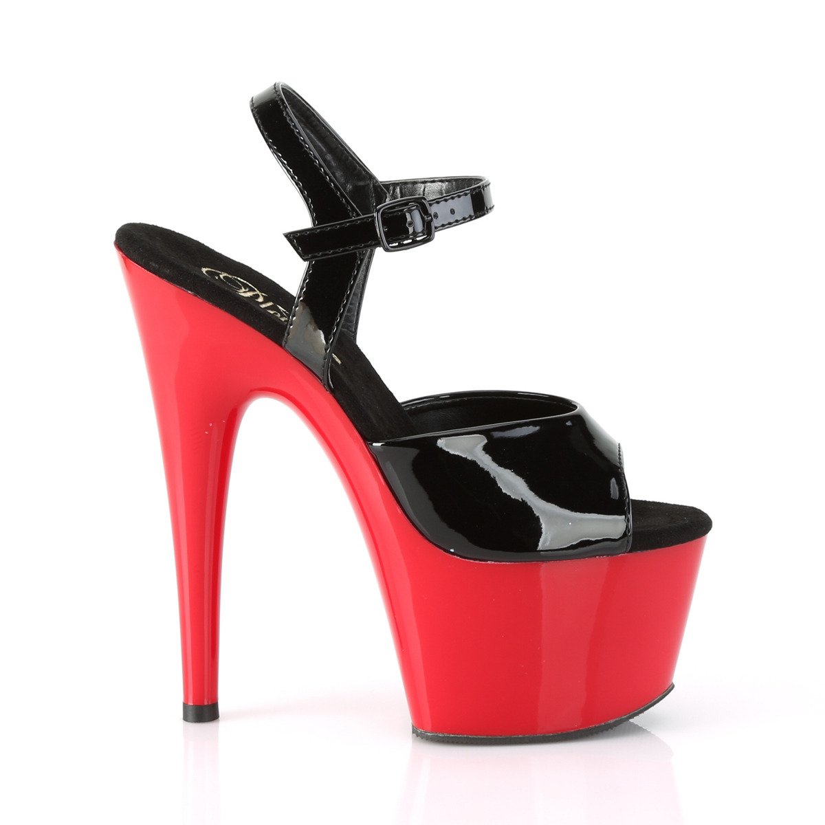 Pleaser Adore-709 B/R - Shiny Black High-Platform Sandals