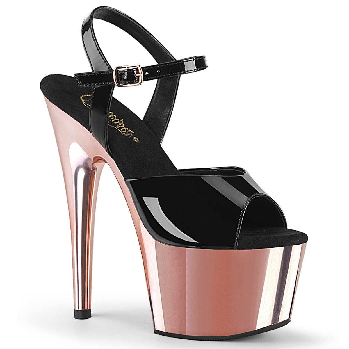 Pleaser Adore-709 B/ROGLDCH - Shiny Black High-Platform Sandals