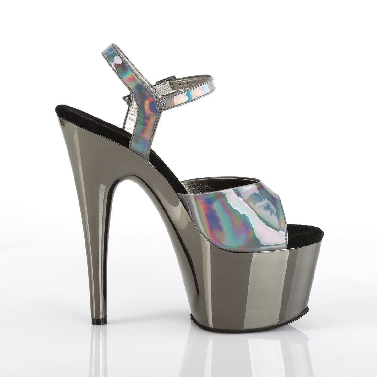 Pleaser Adore-709HGCH PWHG/PWCH - Shiny Silver High-Platform Sandals