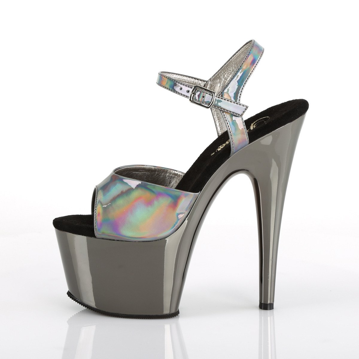 Pleaser Adore-709HGCH PWHG/PWCH - Shiny Silver High-Platform Sandals