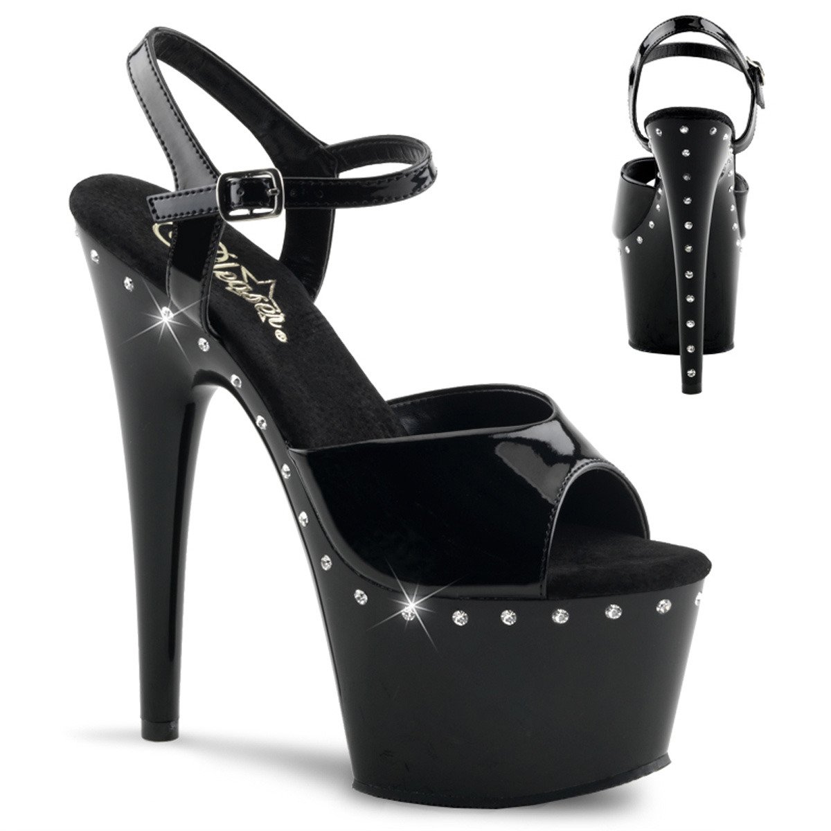 Pleaser Adore-709LS B/M - Shiny Black High-Platform Sandals