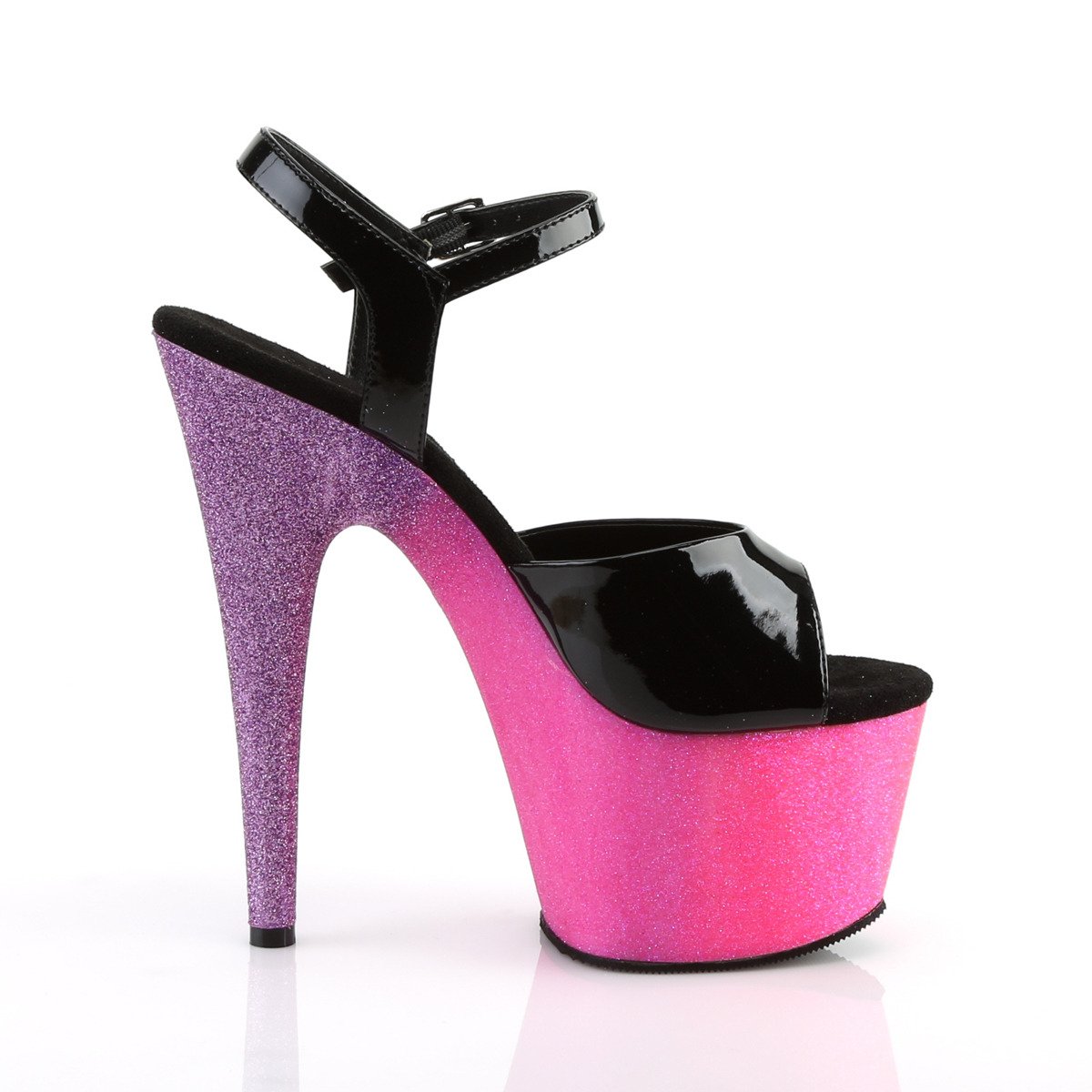 Pleaser Adore-709OMBRE B/PN-LV - Shiny Black High-Platform Sandals