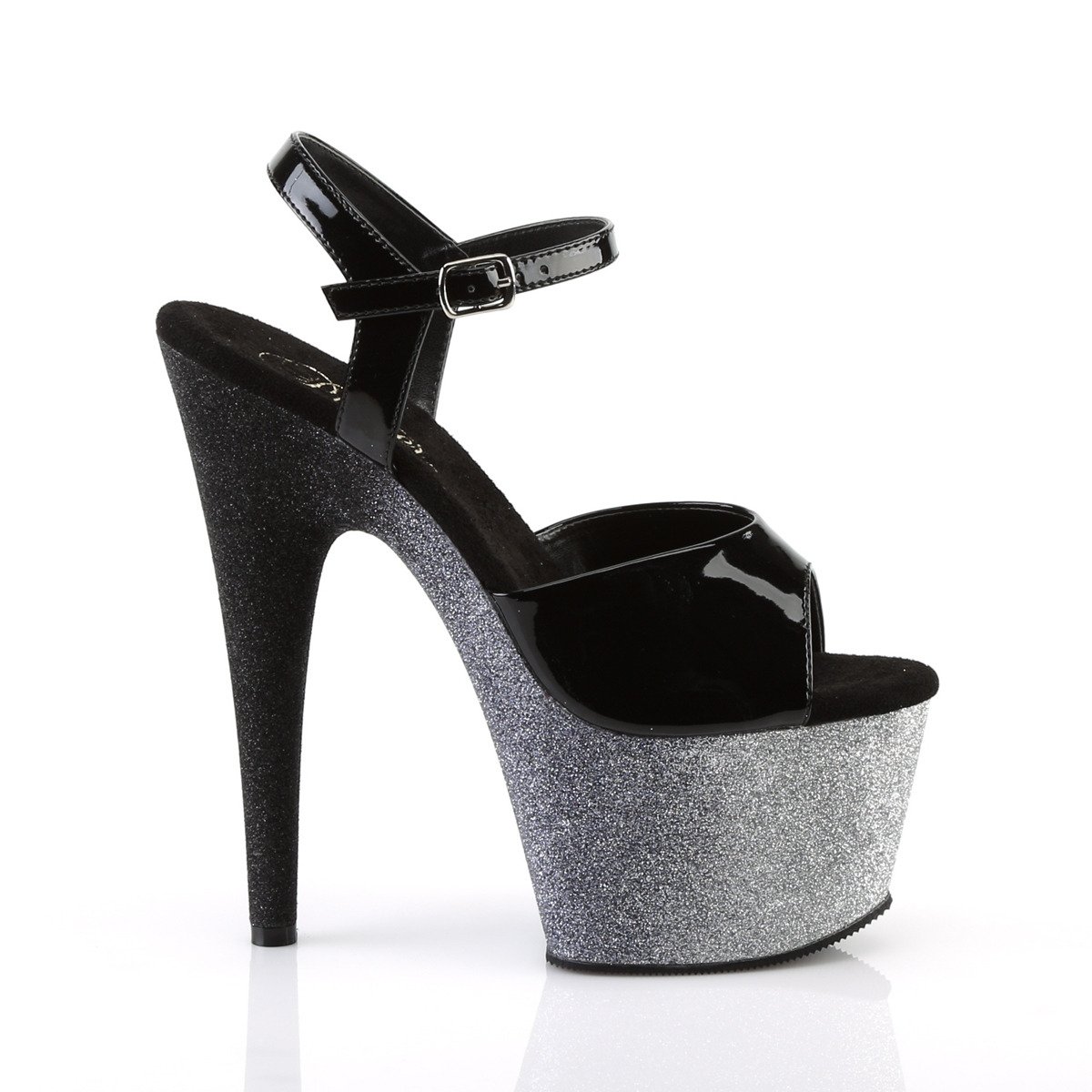 Pleaser Adore-709OMBRE B/S-B - Shiny Black High-Platform Sandals