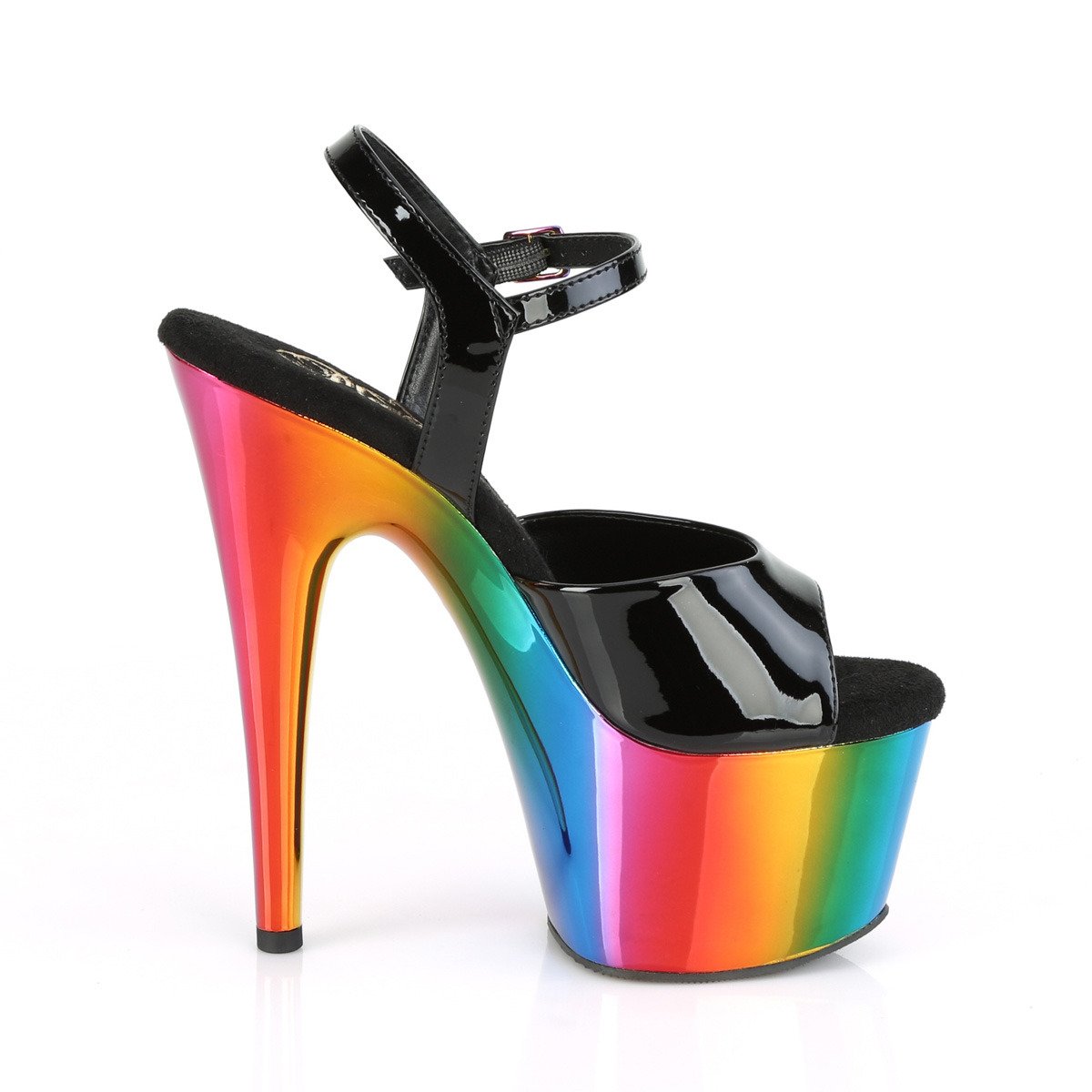 Pleaser Adore-709RC B/RBOWCH - Shiny Black High-Platform Sandals