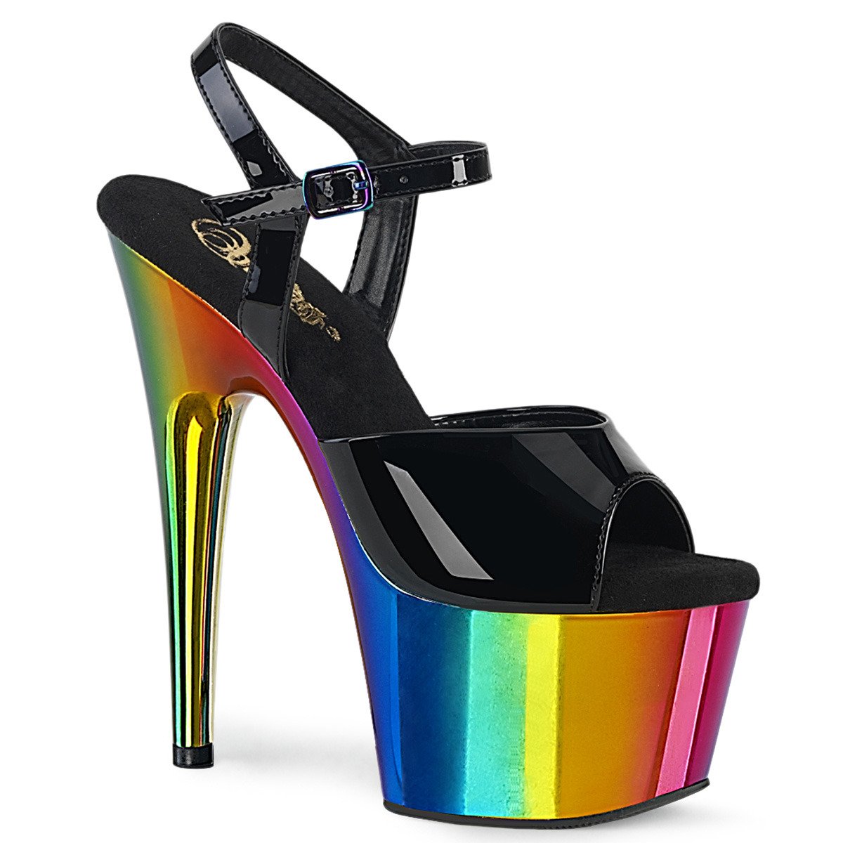Pleaser Adore-709RC B/RBOWCH - Shiny Black High-Platform Sandals