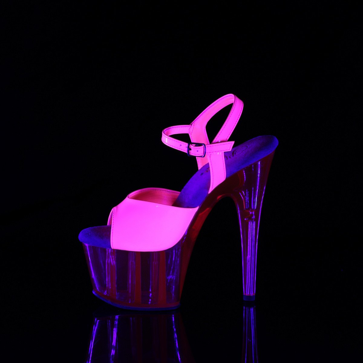 Pleaser Adore-709UVT NHP/M - Shiny Pink Uv Reactive High-Platform Sandals