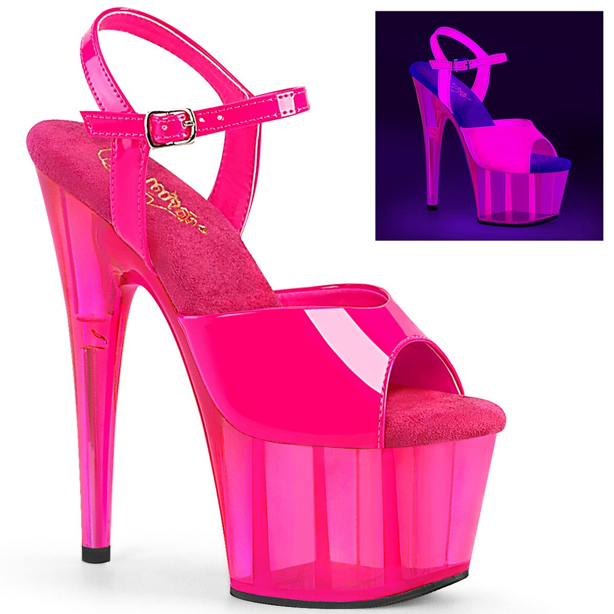 Pleaser Adore-709UVT NHP/M - Shiny Pink Uv Reactive High-Platform Sandals