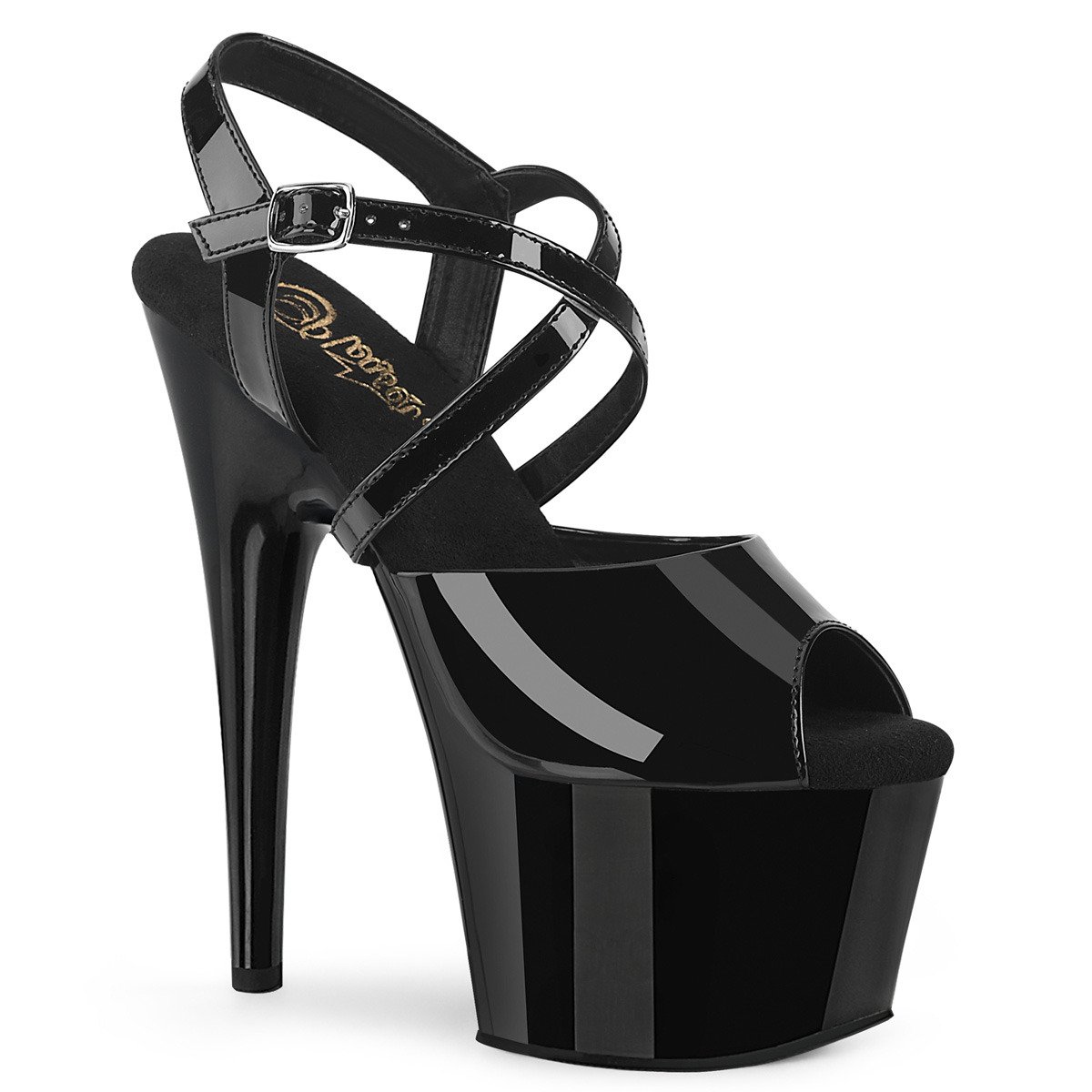 Pleaser Adore-724 B/M - Shiny Black High-Platform Sandals