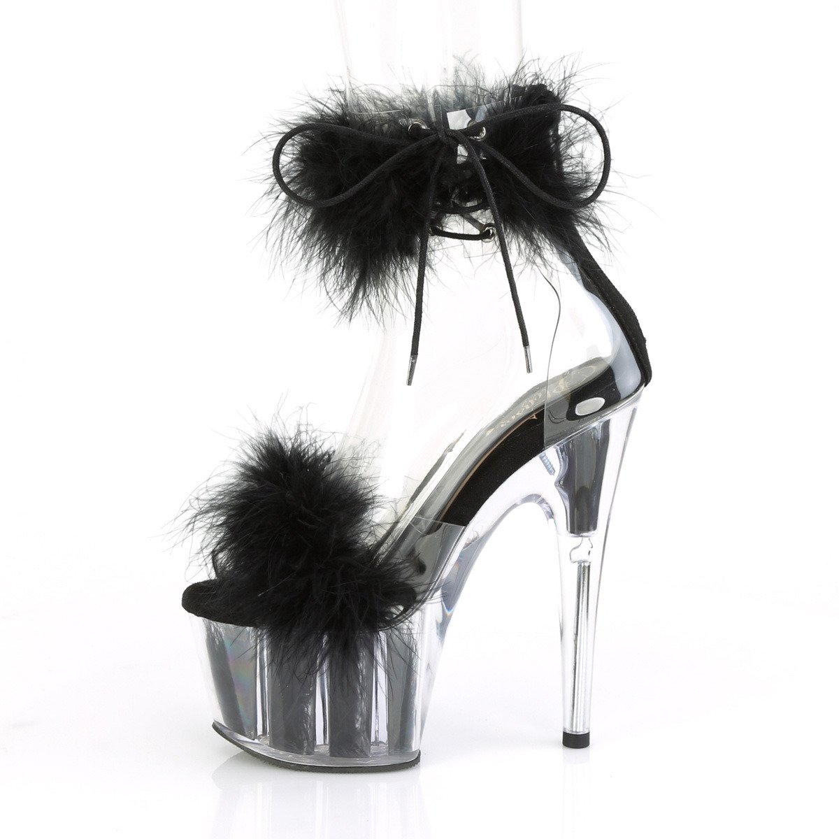 Pleaser Adore-724F C-B/BFUR - Black High-Platform Ankle Strap Heels