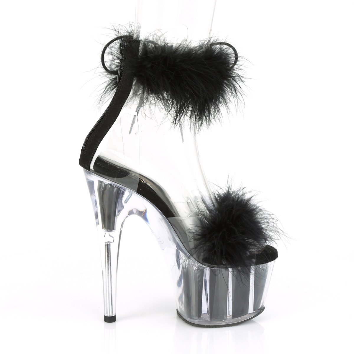 Pleaser Adore-724F C-B/BFUR - Black High-Platform Ankle Strap Heels