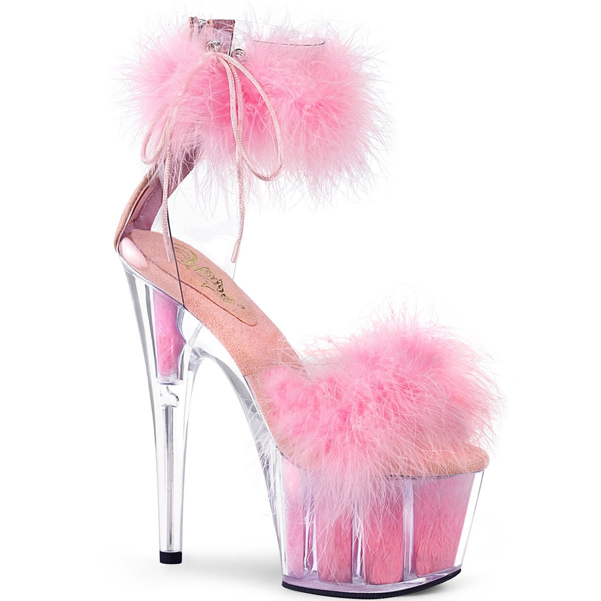 Pleaser Adore-724F C-BP/BPFUR - Pink High-Platform Ankle Strap Heels
